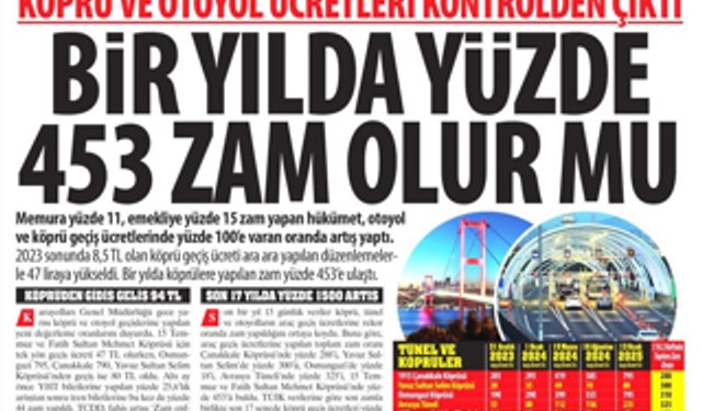 Köprü ve Otoyol Ücretleri Kontrolden Çıktı: Bir Yılda Yüzde 453 Zam Olur mu? Memura Yüzde 11, Emekliye Yüzde 15