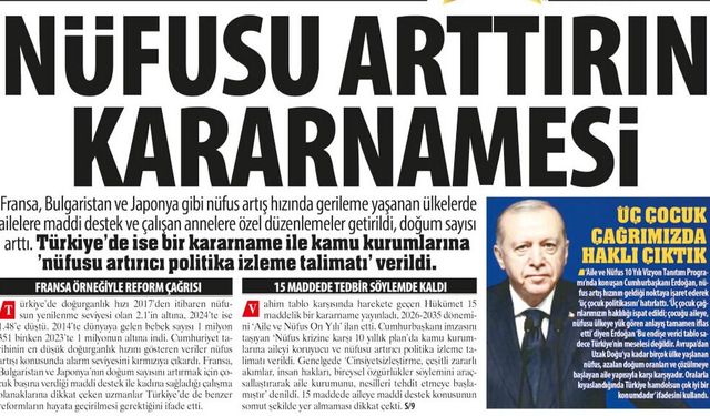 Nüfusu Arttırın Kararnamesi: 'Türkiye’de Doğurganlık Hızı 2017’den İtibaren 2.1’in İltına, 2024’te ise 1.48’e Düştü'