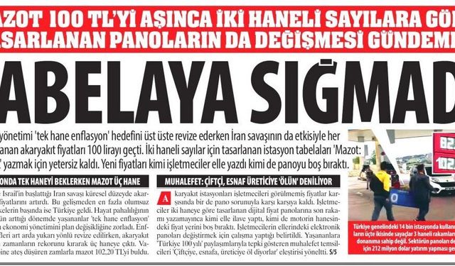 Tabelaya Sığmadı: Mazot 100 TL’yi Aşınca Tabela Yetersiz Kaldı, 'Mazot: 102,20 TL' Yazmak İçin Yetersiz Kaldı'