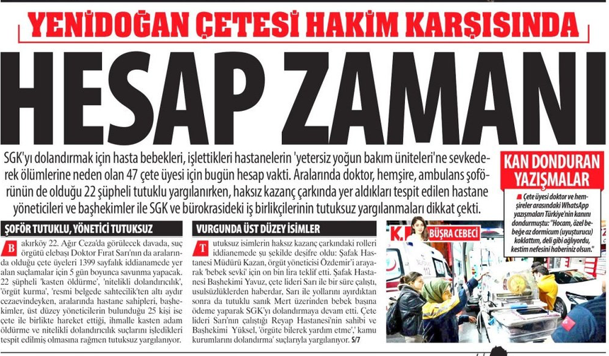 Yenidoğan Çetesi Hakim Karşısında: Hesap Zamanı, Hastane Yöneticileri ve Başhekimler Tutuksuz Yargılanıyor, Neden...?