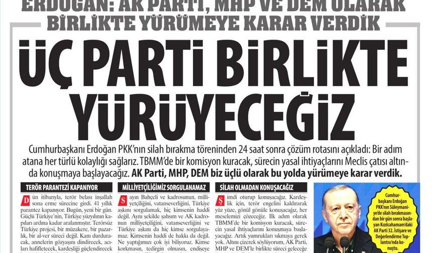 Erdoğan:AK Parti, MHP, DEM Biz Üçlü Oarak Bu Yolda Yürümeye Karar Verdik