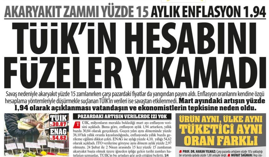 Akaryakıt Zammı Yüzde 15 Aylık Enflasyon 1.94:TÜİK'in Hesabını Füzeler Yıkamadı, TÜİK Savaşa Meydan Okudu...?