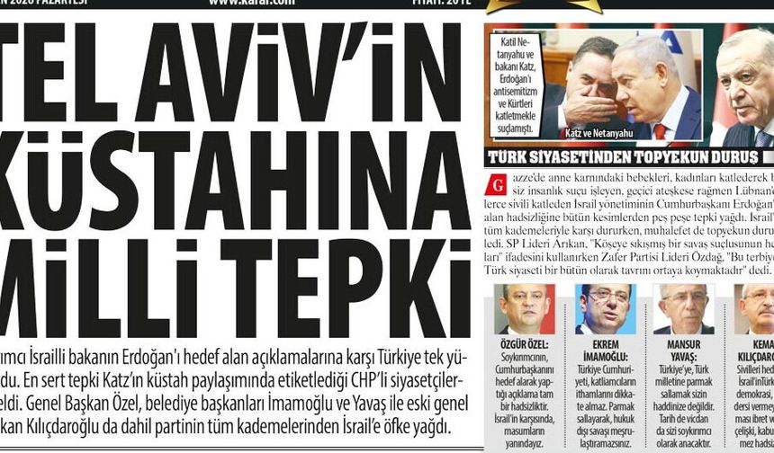 Tel Aviv'in Küstahına Milli Tepki: Küstahlığa Karşı Türkiye Tek Yürek Oldu