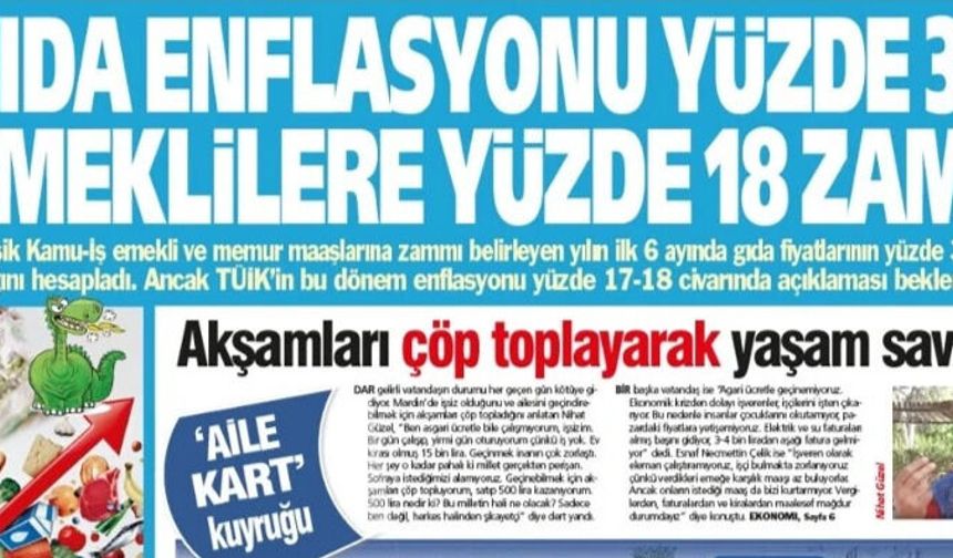 Yeniçağ Gazetesi: Gıda  Enflasyonu Yüzde 35 Emeklilere Yüzde 18 Zam