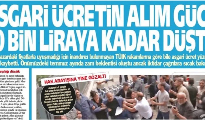 Yeniçağ Gazetesi: Asgari Ücretin Alım  Gücü 20 Bin Liraya Kadar  Düştü