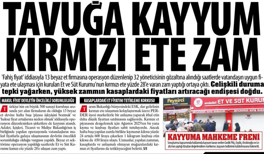 Tavuğa Kayyum Kırmızı Ete Zam:'Fahiş Fiyat' İddiasıyla 13 Beyaz Et Firmasına Operasyon Saatlerinde Kırmızı Ete % 28 Zam