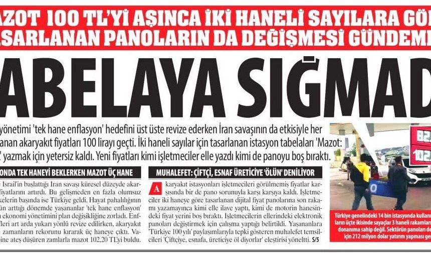 Tabelaya Sığmadı: Mazot 100 TL’yi Aşınca Tabela Yetersiz Kaldı, 'Mazot: 102,20 TL' Yazmak İçin Yetersiz Kaldı'