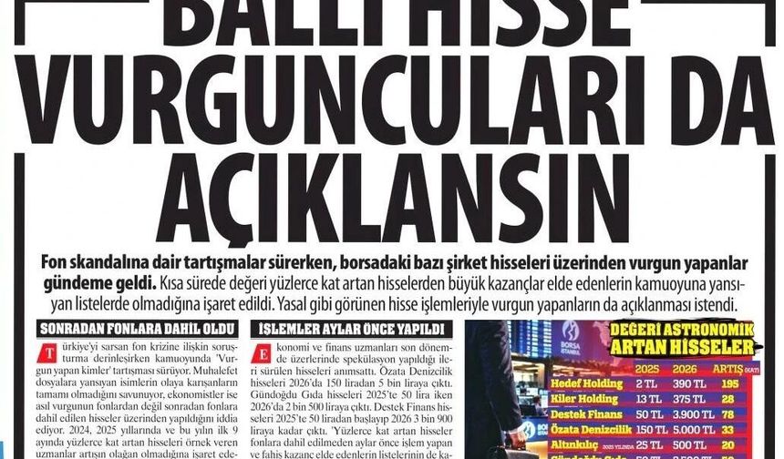 Ballı Hisse Vurguncuları da Açıklansın:Vurgun Yapanların Açıklanması İstendi