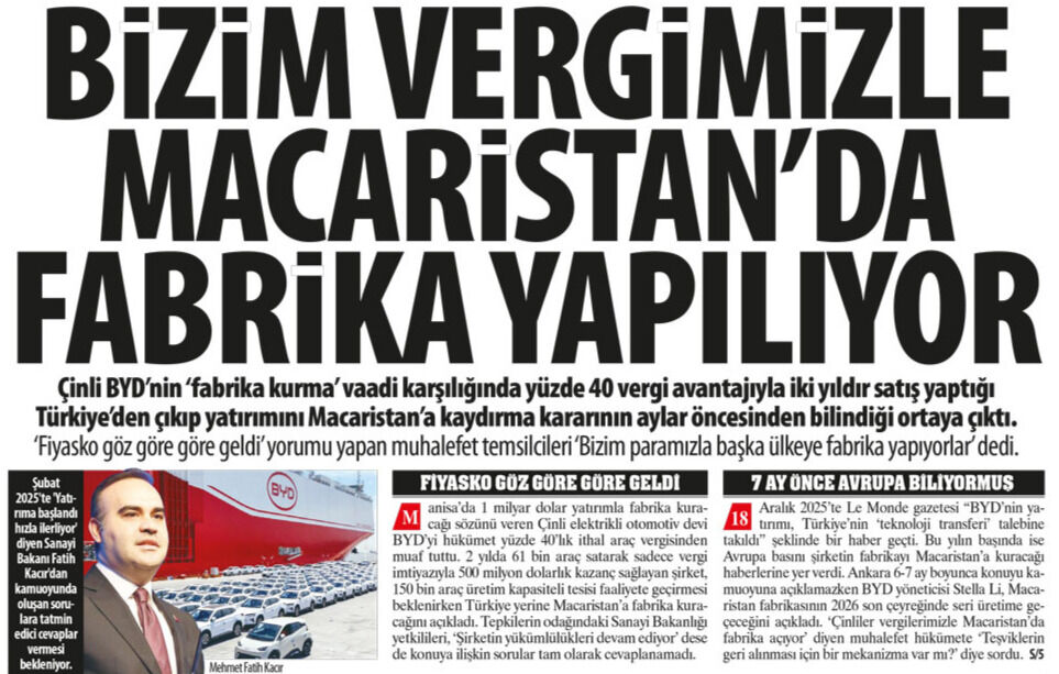 ‘Fiyasko Göz Göre Göre Geldi’: ''Bizim Vergimizle Macaristan'da Fabrika Yapılıyor''