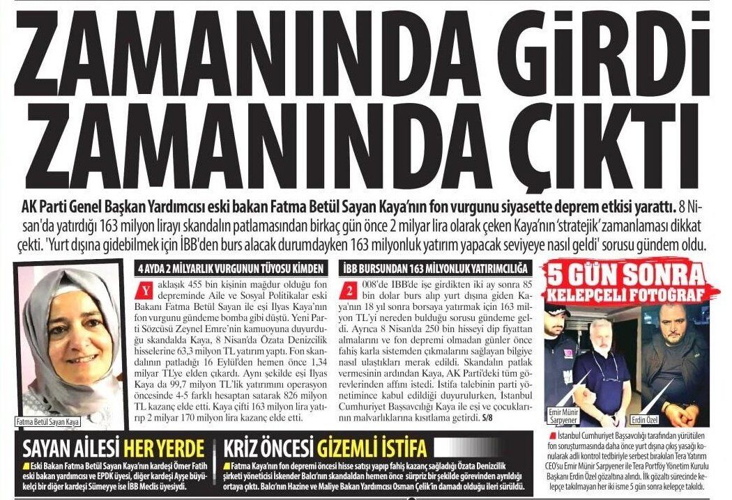 Zamanında Girdi Zamanında Çıktı: AKP'li Fatma Betül Sayan Kaya’nın Fon Vurgunu Siyasette Deprem Etkisi Yarattı