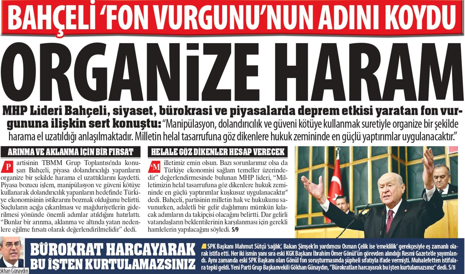Fon Vurgununa İlişkin Konuşan Bahçeli: ''Milletin Helal Tasarrufuna Göz Diken Organize Haram''